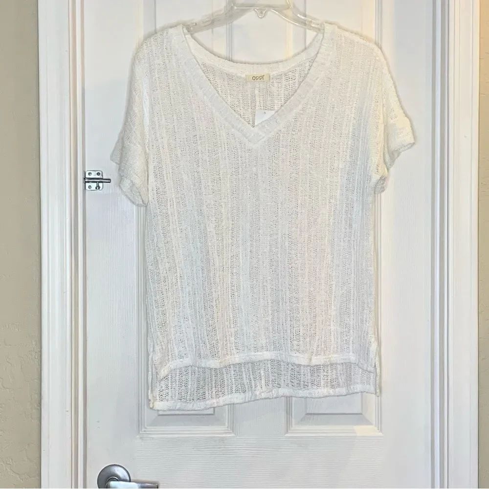 ODDY White V-Neck Crochet Top Size Large